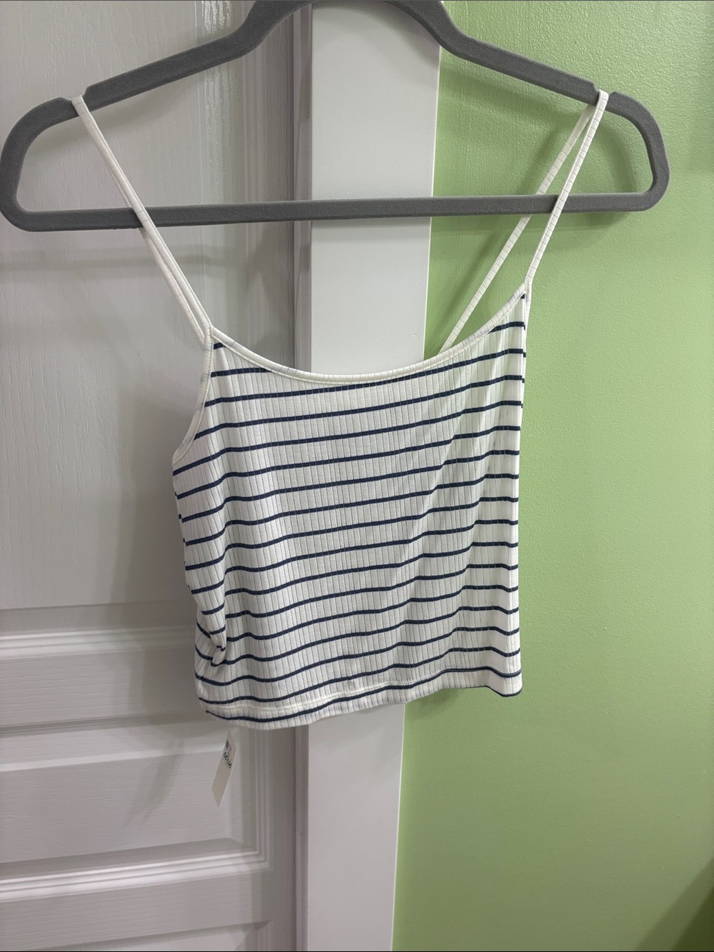American Eagle Outfitters White and Navy Ribbed Striped Camisole